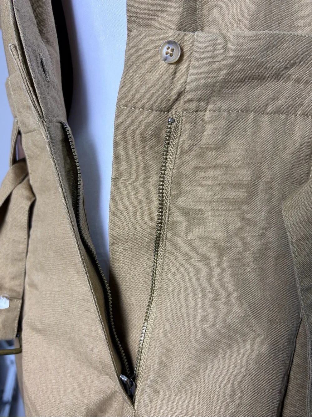 Banana Republic Linen Cotton Utility Jumpsuit Women 4 Tan Belted Wide Leg Safari